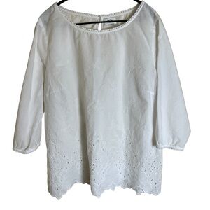 OLD NAVY Womens Large White Eyelete Top Long Sleeves Beach Breezy Lightweight